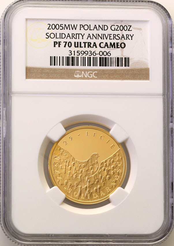 III RP. 200 złotych 2005 25 lat Solidarności NGC PF70 ULTRA CAMEO (MAX)